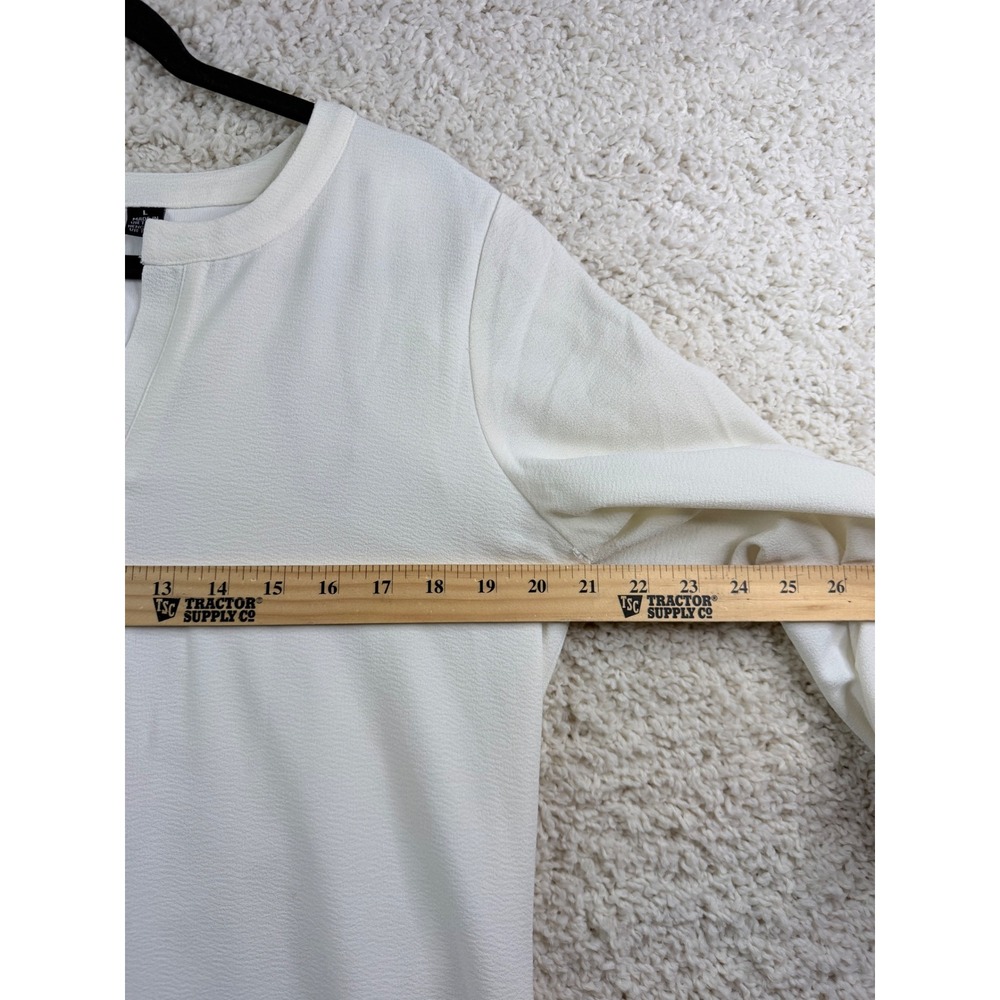 Nina Leonard Womens White Crepe Shift Dress Tie Sleeve Split V-Neck Large - Picture 12 of 12